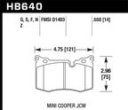 Hawk 09-15 Mini Cooper John Cooper Works DTC-60 Race Front Brake Pads dimensions and specifications