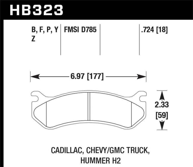 Hawk Chevy / GMC Truck / Hummer LTS Street Rear Brake Pads dimensions and specifications