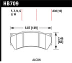 Hawk Performance Alcon Mono 6, Model 4497 HPS Street Brake Pads dimensions illustration