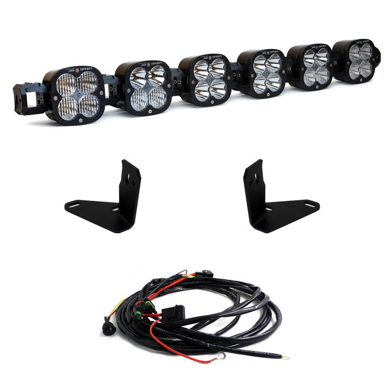 Baja Designs 2021+ Ford Bronco 6 XL Linkable Light Bar For Steel Bumper Mount with wiring harness and brackets.