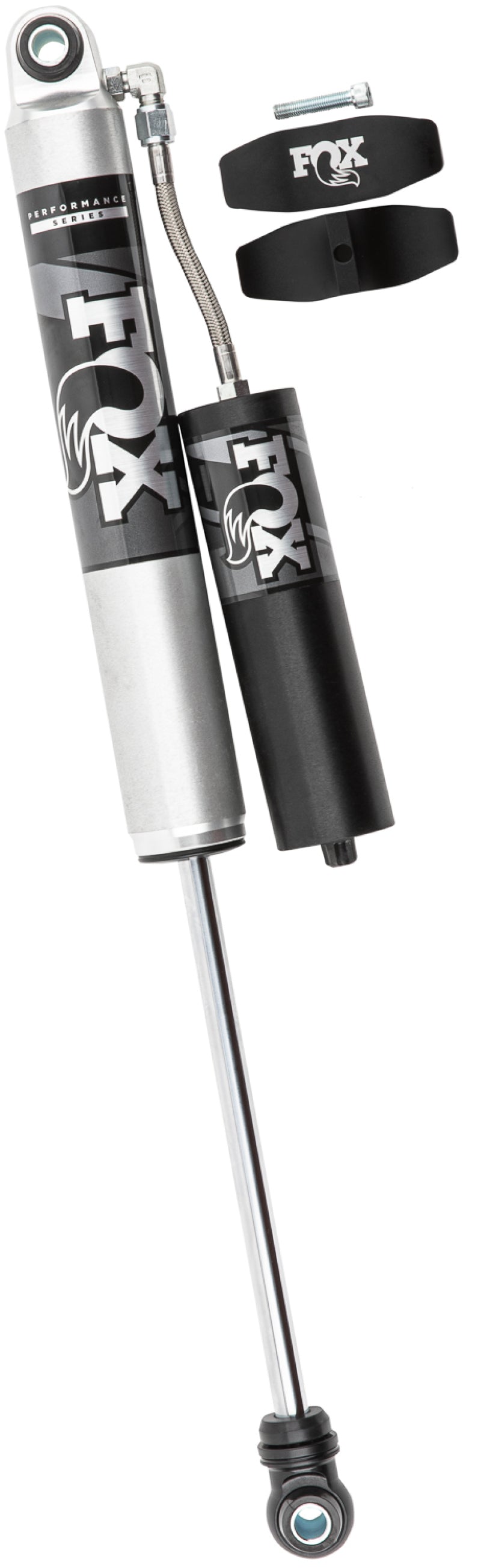 Fox 20+ GM 2500/3500 HD 2.0 Performance Series Smooth Body Reservoir Rear Shock 0-1in Lift for offroad performance upgrades.