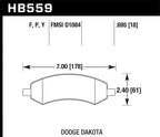 Hawk LTS Street Brake Pads dimensions for Dodge Dakota