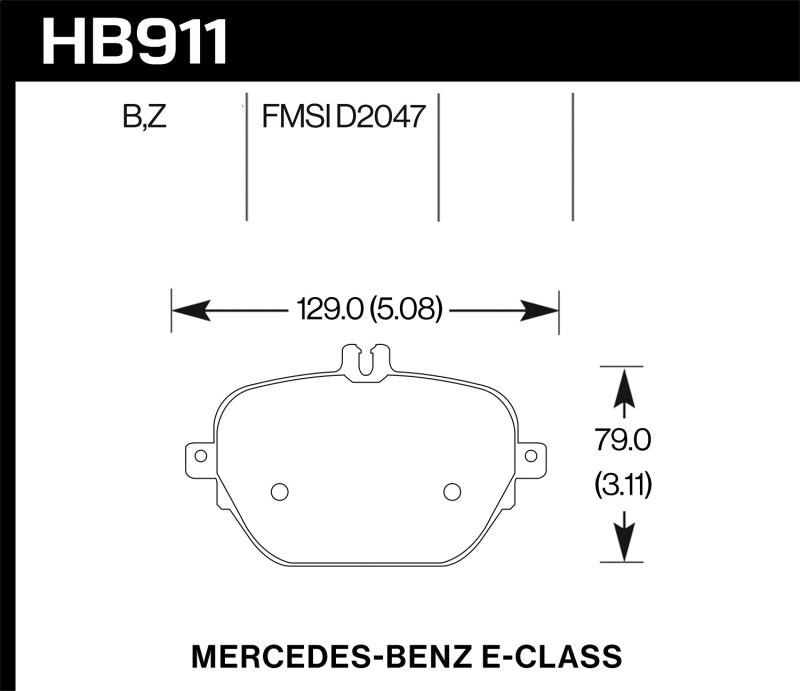 Hawk 17-18 Mercedes-Benz E43 AMG 4Matic 3.0L Performance Ceramic Street Rear Brake Pads dimensions diagram