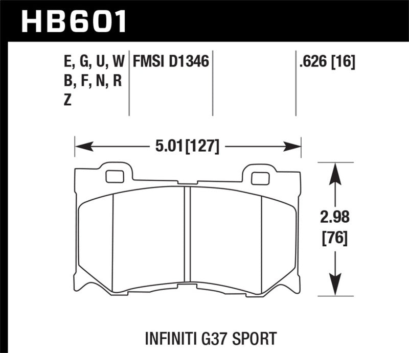 Hawk 09-12 Infiniti G37 Sport HPS Street Front Brake Pads dimensions and specifications