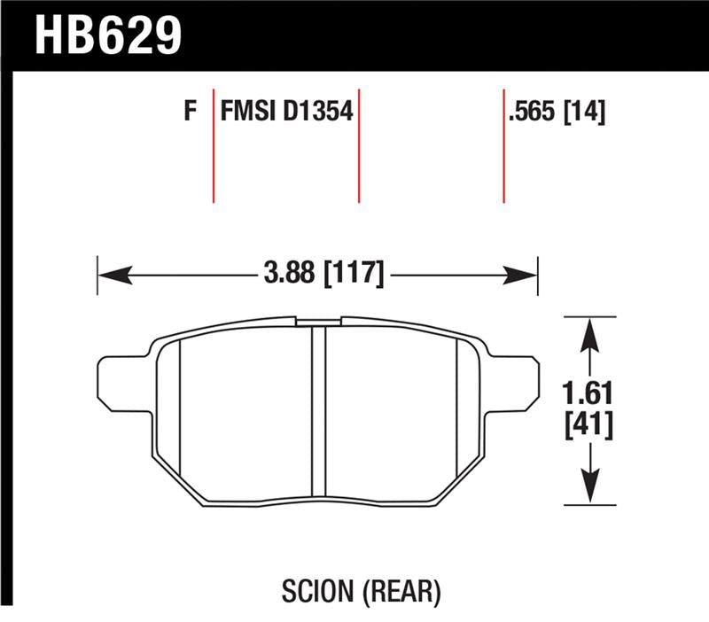 Hawk 08-11 Scion xB / 09-10 Toyota Corolla rear brake pad diagram