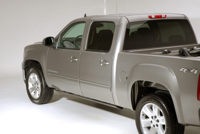 AMP Research 2007-2014 Chevy Silverado 2500/3500 Extended/Crew PowerStep - Black on truck with 4x4 capabilities