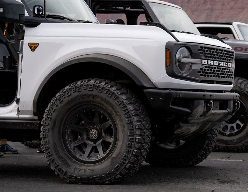ICON Rebound Pro 17x8.5 6x5.5 0mm Offset 4.75in BS 106.1mm Bore Satin Black Wheel on offroad vehicle