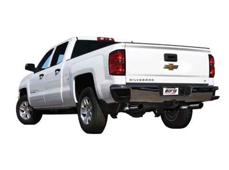 Borla 14 Sierra 1500 C/B S-Type Exhaust/2.75in Into Dual 2.25in Out 4in Split Rear Exit-Black Chrome on truck
