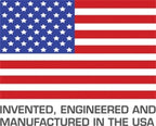 American flag with text 'Invented, engineered and manufactured in the USA'.