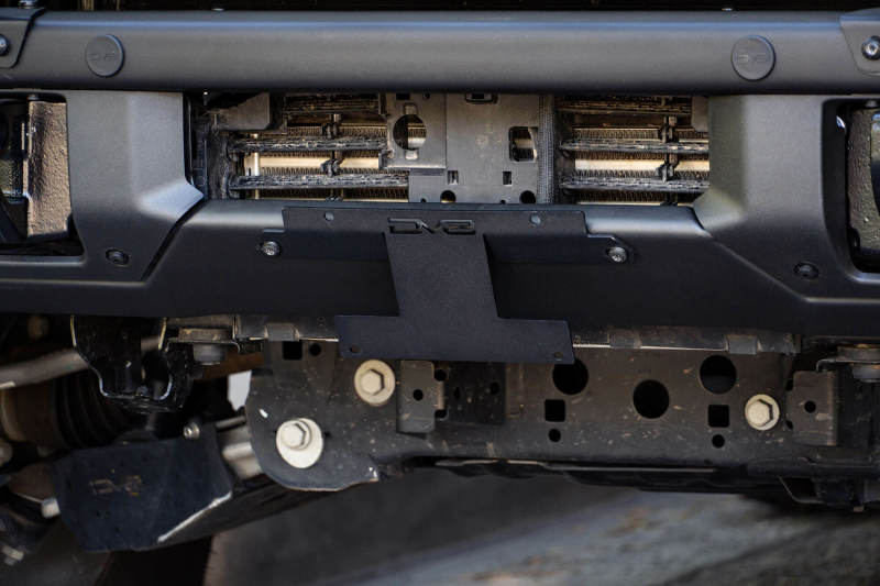 DV8 Offroad 21-22 Ford Bronco Factory Front Bumper Licence Relocation Bracket - Front installed on vehicle