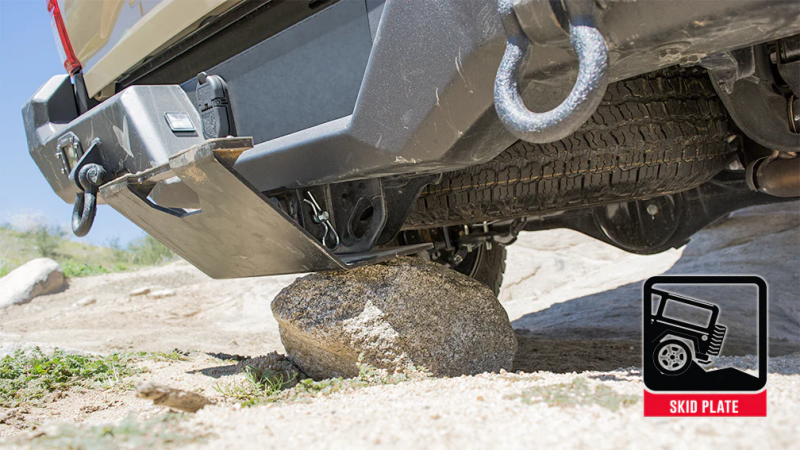 Body Armor 4x4 Backbone Hitch Skid on a rock for protection