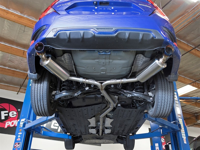 aFe POWER Takeda 16-17 Honda Civic I4-1.5L (t) 2.5-2.25in 304 SS CB Dual-Exit Exhaust Blue Tips Secondary image