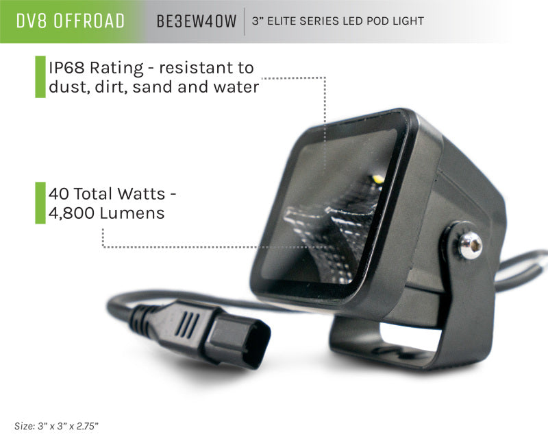 DV8 Offroad 3in Cube LED Light 40W Pod Light 5W LED for offroad lighting and electrical