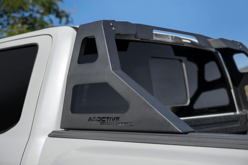 Addictive Desert Designs 17-19 Ford F-150 Raptor Stealth Fighter Chase Rack close-up on truck.