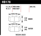 Hawk 06-07 WRX / 89-96 Nissan 300ZX / 89-93 Skyline GT-R HPS Street Front Brake Pads dimensions and specifications