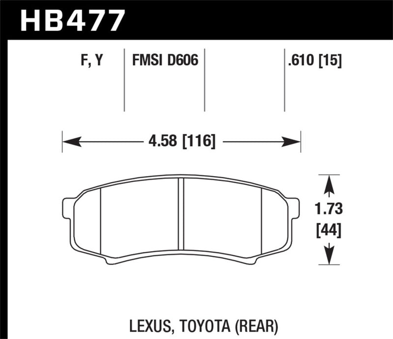 Hawk HPS Street Brake Pads dimensions for Lexus Toyota rear