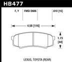 Hawk LTS Street Brake Pads dimensions for Lexus Toyota rear