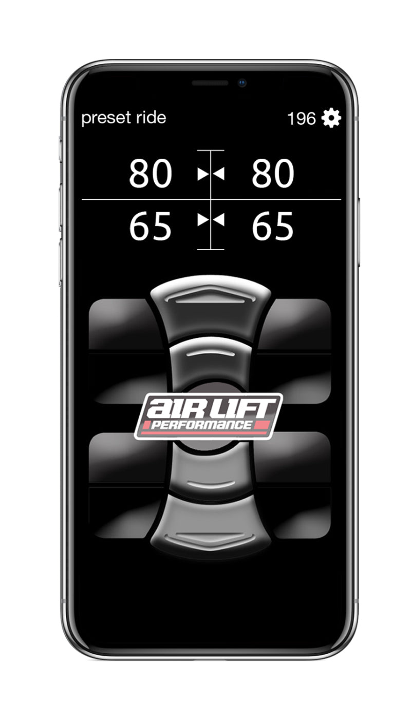 Air Lift Performance 3P (1/4 Air Line No Tank No Comp) app display for offroad suspension kits