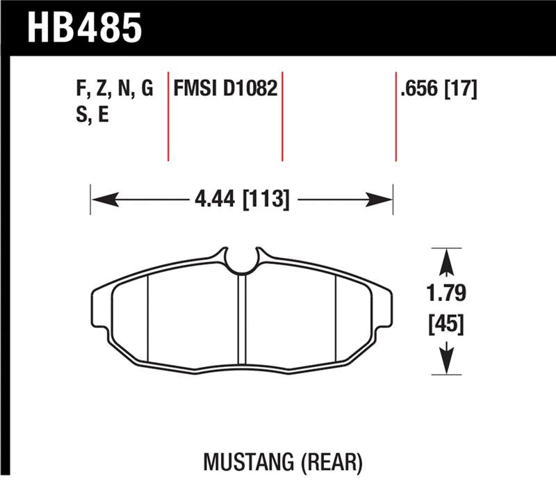 Hawk 08-09 Mustang Bullitt/05-10 & 12-13 Mustang GT/05-13 Mustang V6 Blue 9012 Race Rear Brake Pads dimensions and specifications