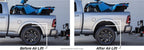 Air Lift 2023 Ford F250/F350 Super Duty LoadLifter 5000 Air Spring Kit before and after installation comparison.