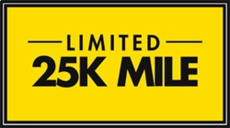 Limited 25K Mile warranty badge on yellow background