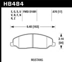 HB484 Hawk 05-10 Ford Mustang GT & V6 / 07-08 Shelby GT HPS Street Front Brake Pads specifications and dimensions.