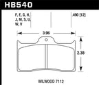Hawk Wilwood DTC-30 Brake Pads dimensions illustration