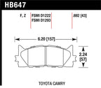 Hawk 10 Lexus ES350 / 07-11 Toyota Camry SE/XLE HPS Street Front Brake Pads dimensions diagram