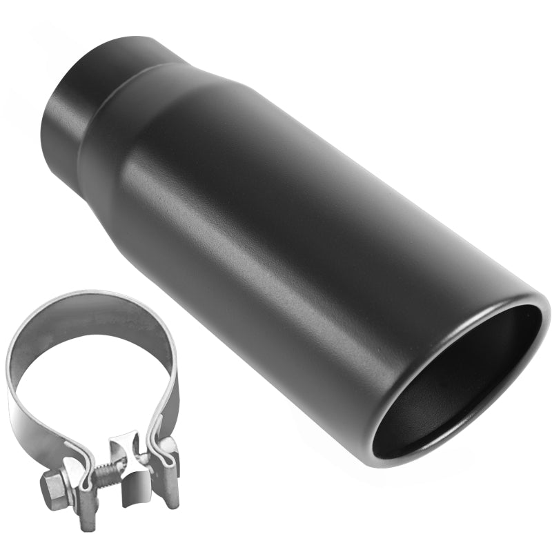 MagnaFlow Tip Black Coated  w/ Clamp Single Wall Round Outlet 4in Diameter 3in Inlet 12in Length Secondary image