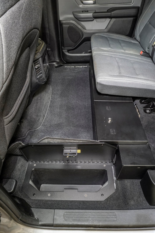 Tuffy Infloor Lid W/ Keyed Lock For Ram Trucks Crew Cab installed in a truck's hidden compartment.