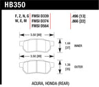 Hawk 90-01 Acura Integra (excl Type R) / 98-00 Civic Coupe Si DTC-60 Race Rear Brake Pads dimensions and specifications