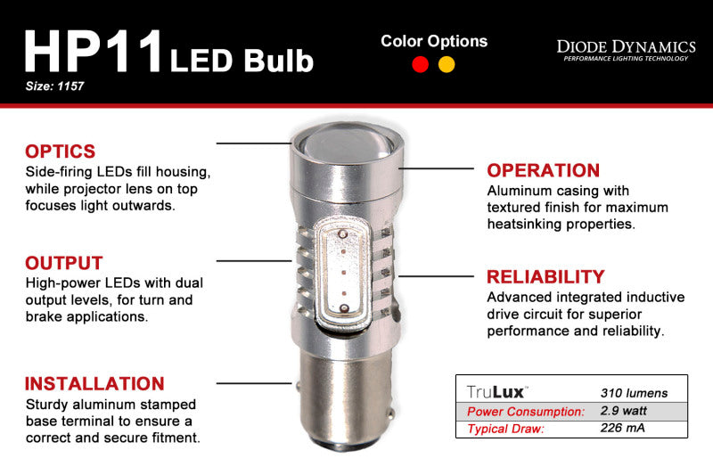 Diode Dynamics 1157 LED Bulb HP11 LED - Amber (Single) Secondary image