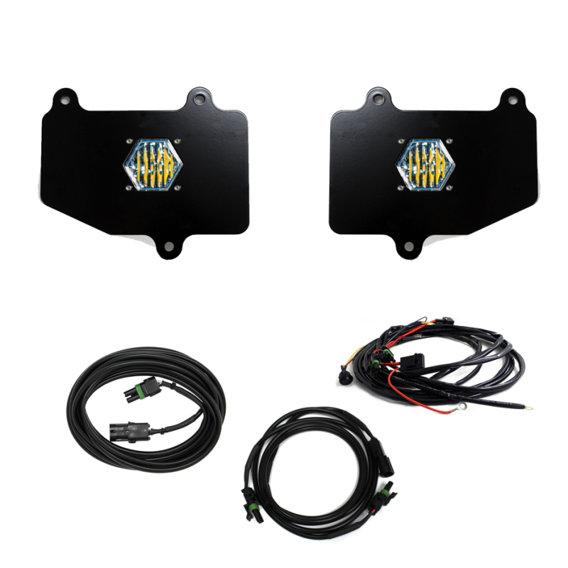 Baja Designs Jeep JT LED Light Dual S1 Reverse Kit For 18-Pres Wrangler JT wiring components and light mounts