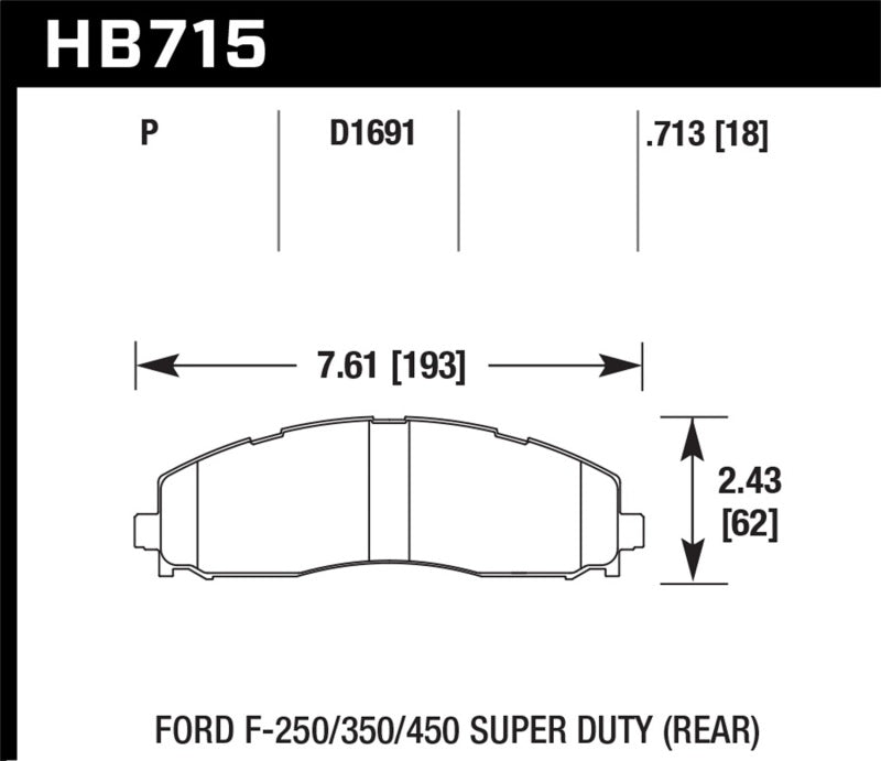 Hawk 15-17 Ford F-250/350 LTS Street Rear Brake Pads dimensions