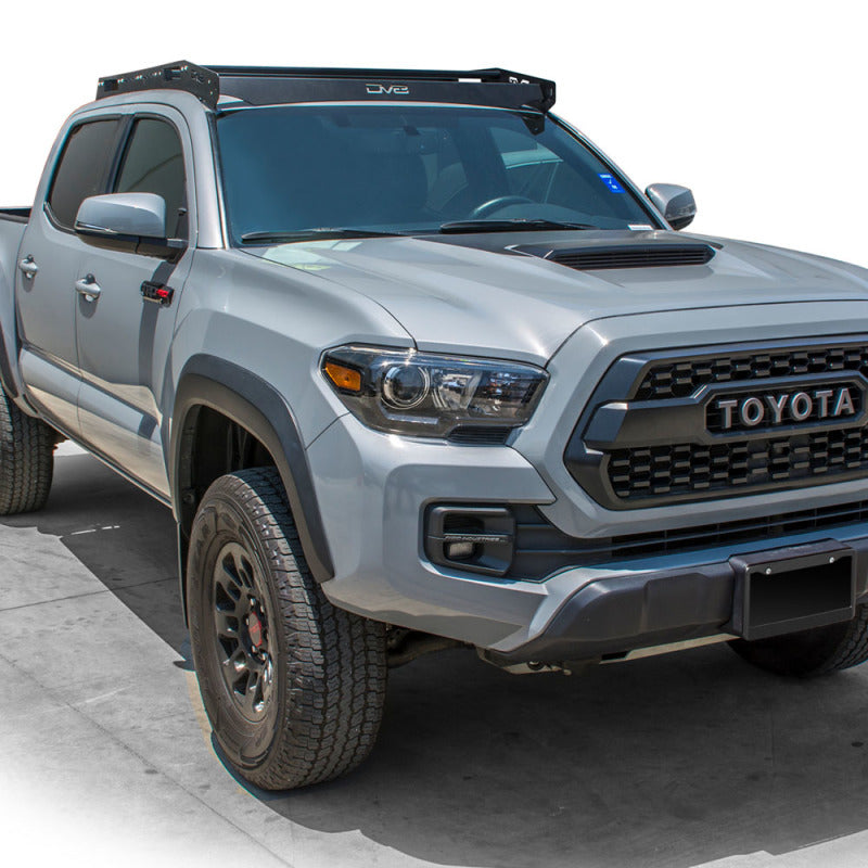 DV8 Offroad 2016+ Toyota Tacoma Aluminum Roof Rack (45in Light) mounted on silver Tacoma truck