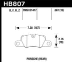 Hawk 2014 Porsche 911 HPS 5.0 Rear Brake Pads dimensions