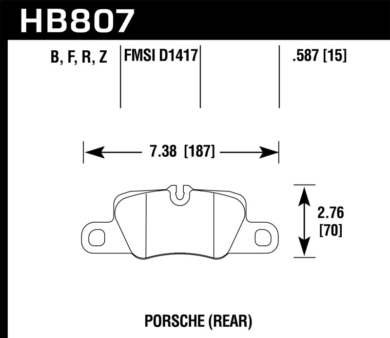 Hawk 2014 Porsche 911 Performance Ceramic Street Rear Brake Pads dimensions diagram