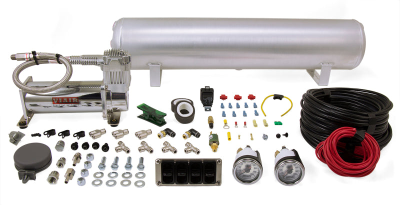 Air Lift 4-Way Manual Control System 100% Duty 1/4in Line 4 Gal. Tank with VIAIR compressor and accessories.