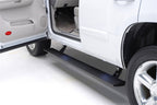 AMP Research 19-22 Ram 1500 All Cabs PowerStep Plug N Play - Black (Incl OEM Illumination) installed on truck side.