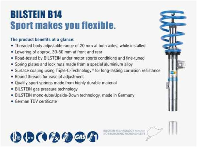 Bilstein B14 2002 Mercedes-Benz C230 Kompressor Front and Rear Suspension Kit benefits overview