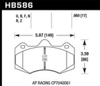 Hawk AP Racing CP7040 DTC-70 Race Brake Pads dimensions diagram