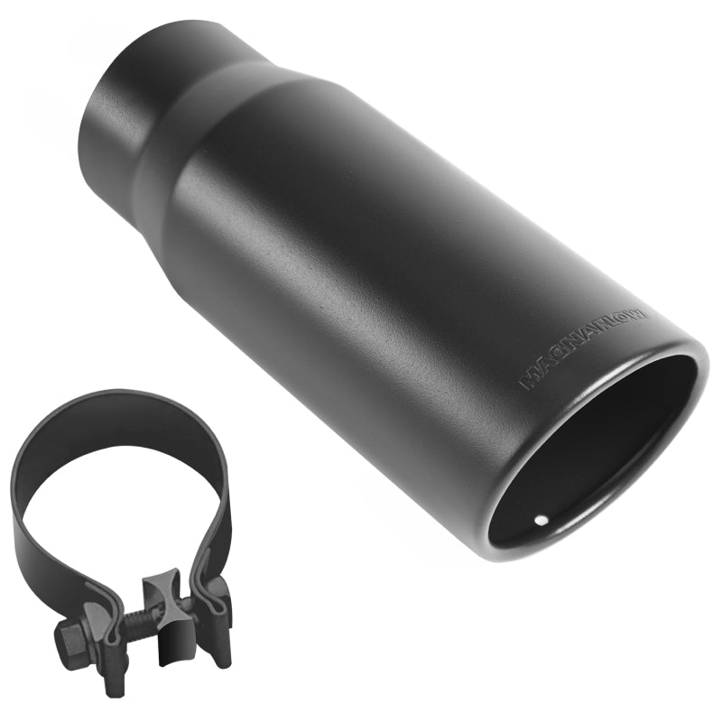 MagnaFlow Tip Stainless Black Coated Single Wall Round Single Outlet 5in Dia 3.5in Inlet 14.5in L Secondary image