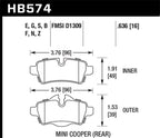 Hawk 07+ Mini Cooper HPS Street Rear Brake Pads dimensions