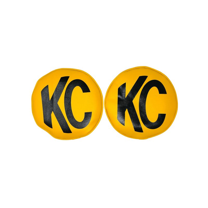 KC HiLiTES Retro 8in Round Yellow Vinyl Light Cover w/ Black KC Logo (Pair) for offroad lighting and electrical Main image