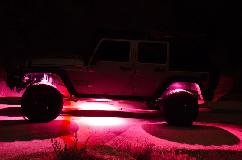 KC HiLiTES C-Series RGB LED Rock Light Kit (Incl. Wiring) - Set of 6 on Jeep at night