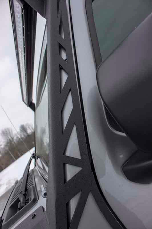 Fishbone Offroad 2018+ Jeep Wrangler JL Windshield Light Bracket close-up for offroad lighting