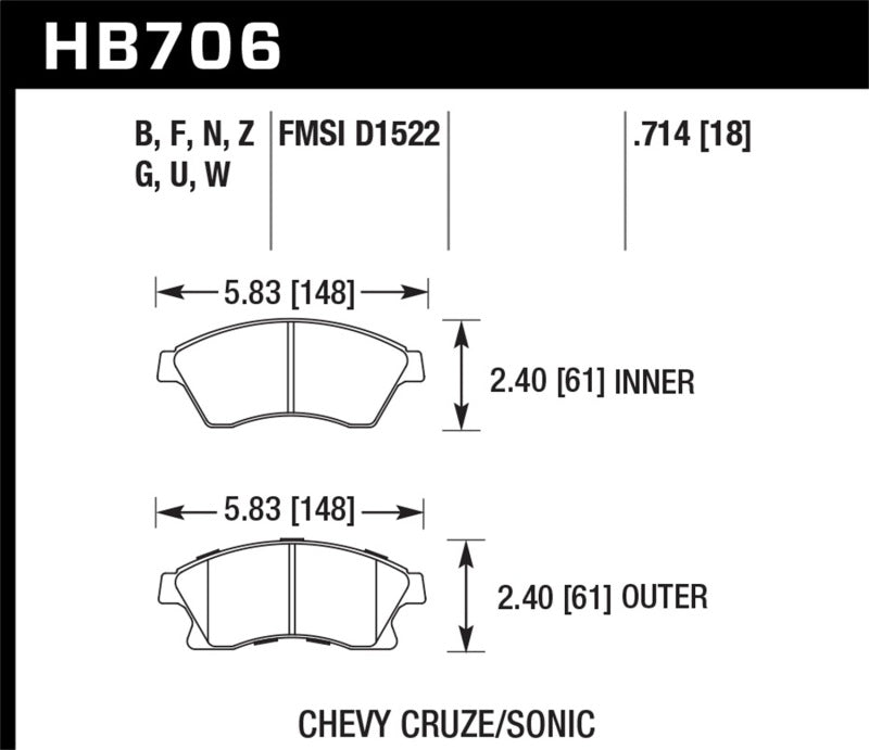 Hawk 11-12 Chevy Cruze Eco/LS/1LT/2LT/LTZ / 12 Sonic LS/LT/LTZ HP Plus Front Street Brake Pads Secondary image