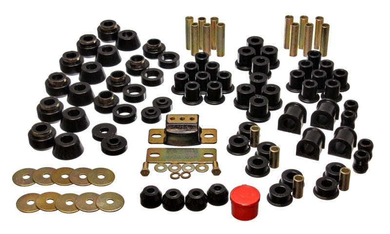 Energy Suspension 87-95 Jeep Wrangler YJ Black Hyper-Flex Master Bushing Set for offroad performance upgrades.