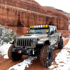 KC HiLiTES 21-23 Jeep 392/Mojave Overhead Mount Bracket Set for 50in. Light Bar (Pair) on Jeep Gladiator in snowy terrain