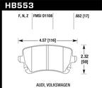 HB553 Audi Volkswagen brake pad specifications diagram